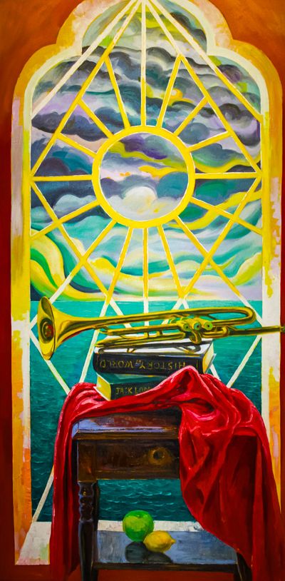 Still Life With Trumpet, 24"×48" oil on canvas