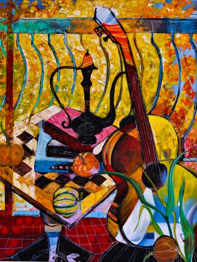 Still Life With Guitar, 22"×28" oil on canvas