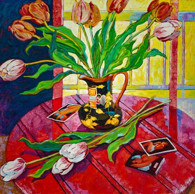 Red Table, 36"×36" oil on canvas