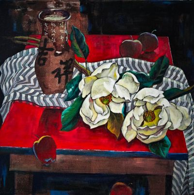 Still Life With White Flowers, 24"×24" oil on canvas