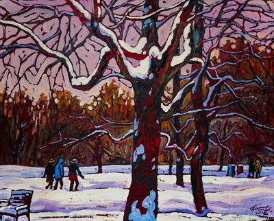 Trout Lake - Winter Stroll 2017, 16"×20" oil on canvas