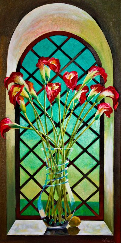 Red Calla Lily, 18"×36" oil on canvas